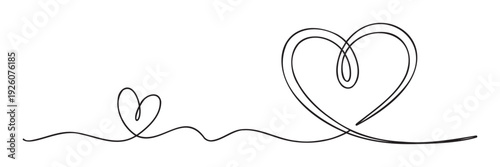 Elegant one line drawing depicting two intertwined hearts representing affection and union, suitable for anniversary celebrations, engagement announcements, or Valentines Day content.