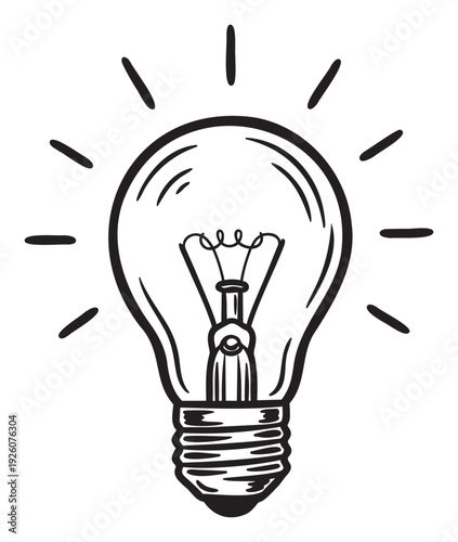Hand drawn lightbulb symbolizing a new idea or invention, perfect for educational materials, business presentations, or problem solving visuals