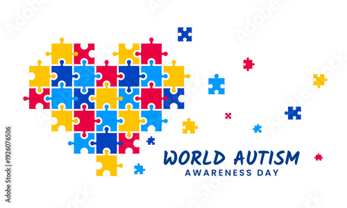 World Autism Awareness Day with colorful puzzle pieces. Vector illustration