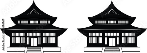 Japanese temple silhouette traditional Asian pagoda architecture vector illustration isolated on white background cultural landmark building design