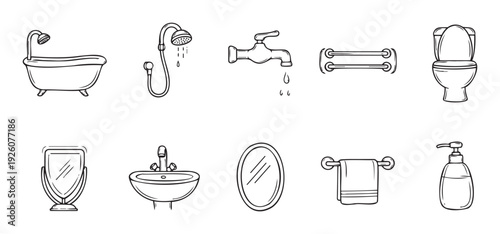 Bathroom fixtures and hygiene accessories collection for home furnishing, interior design, and plumbing service related projects.