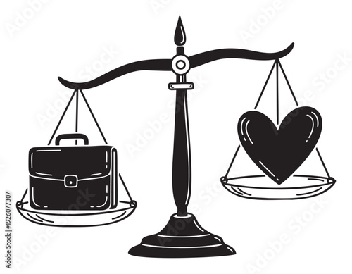 Black and white graphic representing the delicate balance between career ambition and emotional wellbeing, suitable for discussions on worklife harmony and personal priorities.