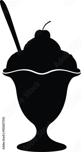 Delicious ice cream sundae with cherry and spoon