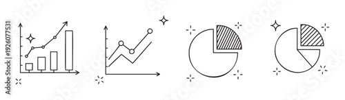 Hand drawn data charts for business growth and financial analysis, ideal for educational presentations, digital marketing infographics, and visualizing economic trends