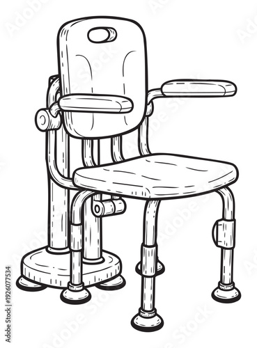 Accessibility shower chair for disabled and elderly persons, providing bathing support and safety in bathroom environments for healthcare and product catalogs