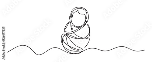 Continuous single line drawing of a swaddled newborn baby, perfect for maternity clinic branding, birth announcements, baby shower invitations, and pediatric health promotions