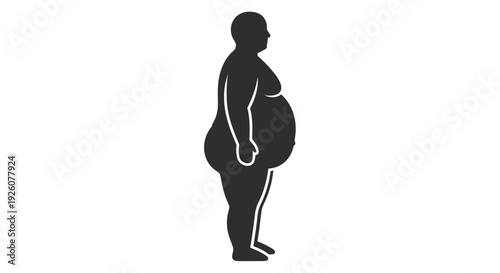 Silhouette of a person with a large belly viewed in profile against a white background