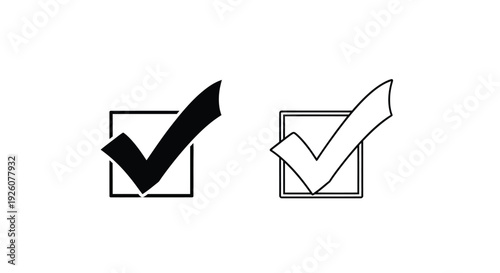 Two checkmark icons one filled one outlined within square boxes