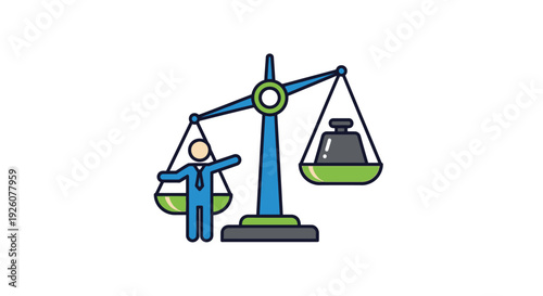 Illustration of a balance scale depicting an imbalance between a person and a weight