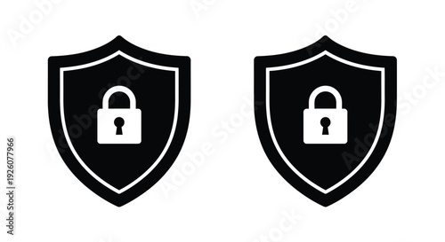 Two black shield icons with white padlock symbols representing security