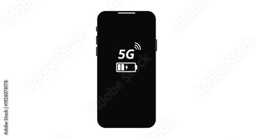 Smartphone displaying 5g connectivity and battery level indicator on a black screen