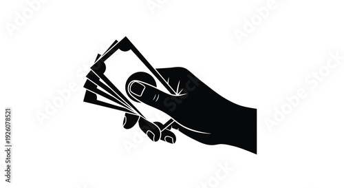 A stylized black silhouette of a hand holding cash and a credit card