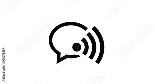 Black speech bubble icon with radiating sound waves inside