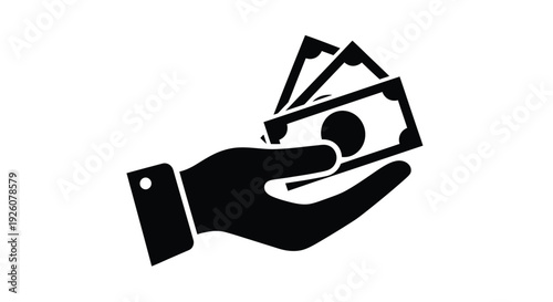 A black silhouette of a hand offering several dollar bills