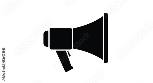 A simple black silhouette of a vintage megaphone on a white background