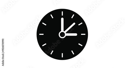 Simple black and white illustration of a clock showing approximately