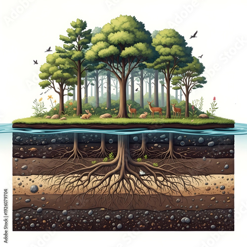 Healthy Forest Ecosystem with Visible Roots – Biodiversity Conservation Concept
