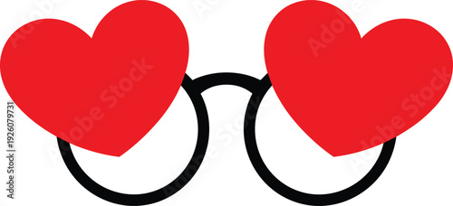 Red heart shaped glasses with black frames on white background love romance