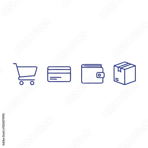 Set of four simple line icons representing e-commerce and shopping elements.