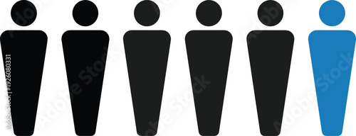 Six People Icons With One Blue Figure Standing Out From Black Figures group silhouette