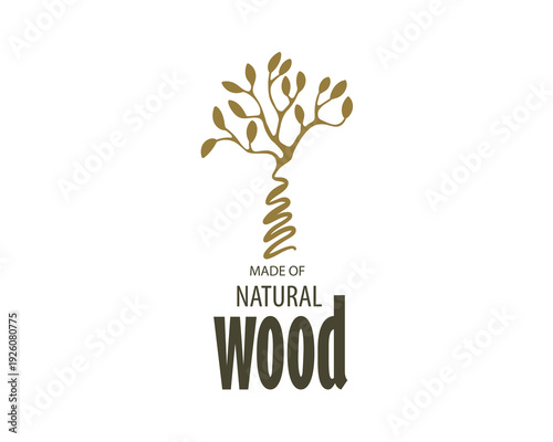 An unusual vector hand-drawn logo for the production of wood products