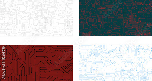 Futuristic innovative high tech circuit board electrical wires digital electronics silhouette vector illustration bundle