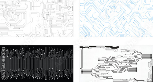 Set of four technology circuit diagram concept design.