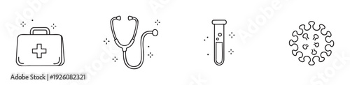 Essential medical equipment and biological pathogen symbols presented as a health and science concept for various healthcare related communication materials