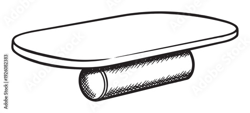 Black and white handdrawn sketch of a minimalist modern coffee table or display stand with a rounded rectangular top and cylindrical base ideal for contemporary interior design concepts