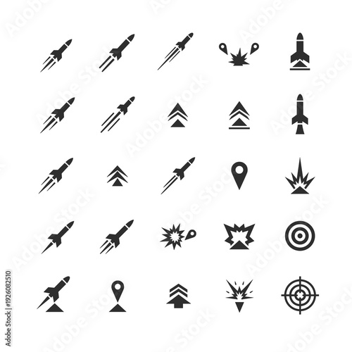 Grid Set of Technical Blueprint Icons for Space and Industry