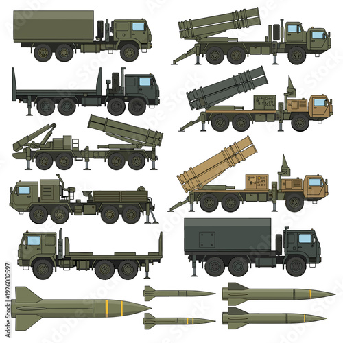 Heavy Military Vehicle and Mobile Missile Launcher Illustration