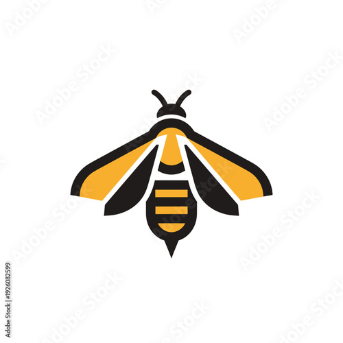 Bold Yellow and Black Bee Icon with Simple Geometric Shapes