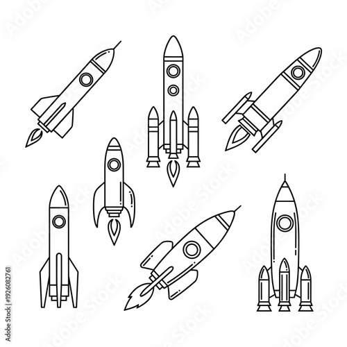 Collection of Minimalist Rocket and Space Shuttle Line Icons