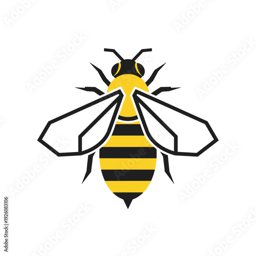 Clean Geometric Honey Bee Icon with Symmetrical Wings