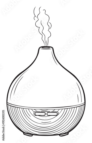 Modern essential oil aroma diffuser emitting calming mist from its top creating a serene atmosphere for relaxation and wellbeing perfect for health and wellness related content