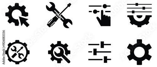 Setup and Settings icon set. system, tool, technical, control, gear. Vector illustration.