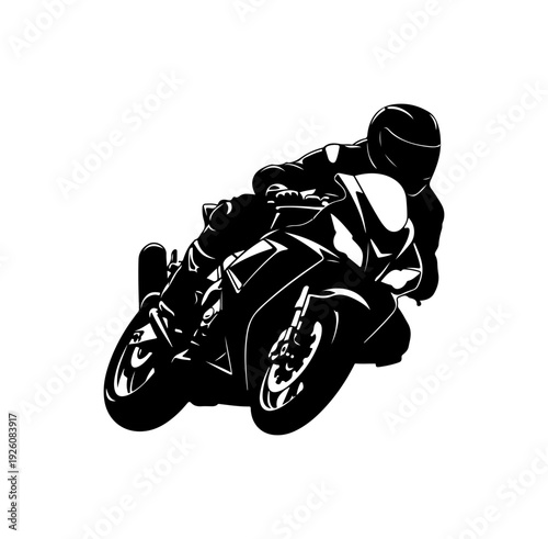 Motorcyclist in dynamic racing pose on sleek bike