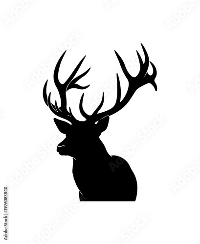 Majestic deer silhouette with impressive antlers in profile view