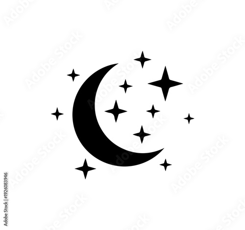 Crescent moon shining brightly with sparkling stars in night sky