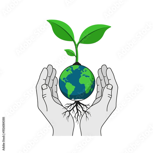 Hands Protecting Earth Sprout: Environmental Protection, Growth, Sustainability, Ecology
