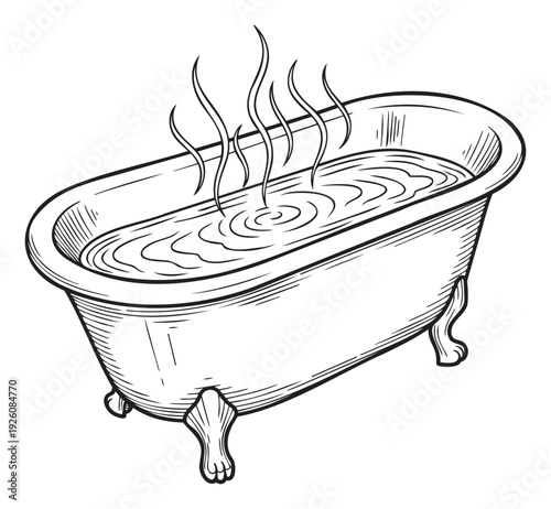 An elegant vintage clawfoot bathtub filled with hot steaming water, ideal for illustrating concepts of relaxation, wellness, and selfcare in various health and lifestyle promotions.