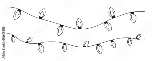Handdrawn black outline string lights perfect for adding a touch of festive cheer to holiday season designs, event flyers, or celebratory decorations