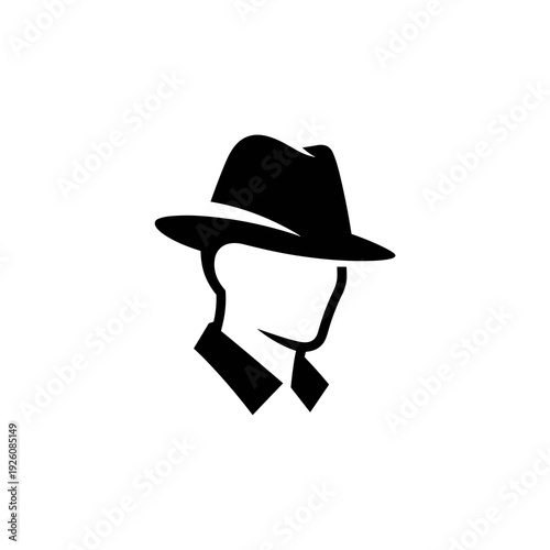 Profile Silhouette of a Spy Character with Hat and Suit