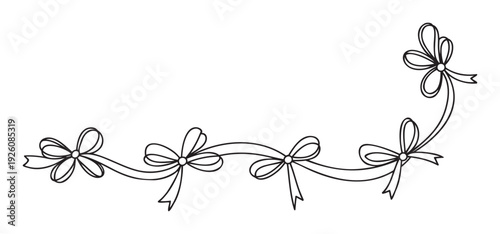 Graceful flowing ribbon with multiple bows creates a charming decorative divider ideal for framing text celebrating special occasions or enhancing print materials
