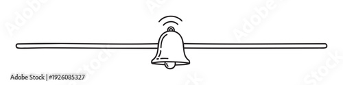 Handdrawn doodle of a ringing bell on a horizontal line, symbolizing notification or alert, ideal for web icons, app interfaces, or communication media.