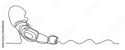 Continuous line drawing of an infant peacefully lying down, symbolizing new life and maternal bond, perfect for baby product advertisements or pregnancy announcements
