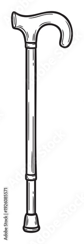 Classic crook handle walking stick providing stability and assistance for individuals seeking improved balance or as a timeless prop for historical themes and everyday use.