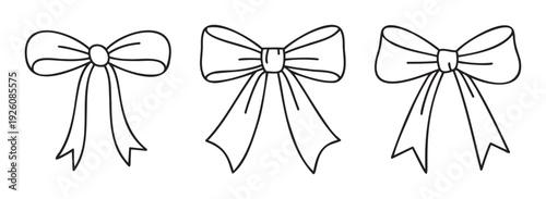 Simple outlined gift bows perfect for holiday greetings and festive wrapping materials to enhance special occasion visual projects