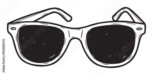 Stylish hand drawn sunglasses with dark lenses perfect for summer fashion statements and travel promotions for sunny beach vacations or casual everyday accessory graphics
