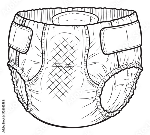 Essential line drawing of a disposable protective undergarment for incontinence or infant care, perfect for health education, product labeling, and general hygiene topic illustrations.